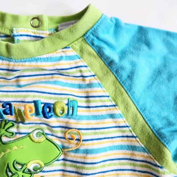Okie Dokie Turquoise & Green Striped Chameleon Baby Cotton Romper Size 18 Months - Picture 3 of 6